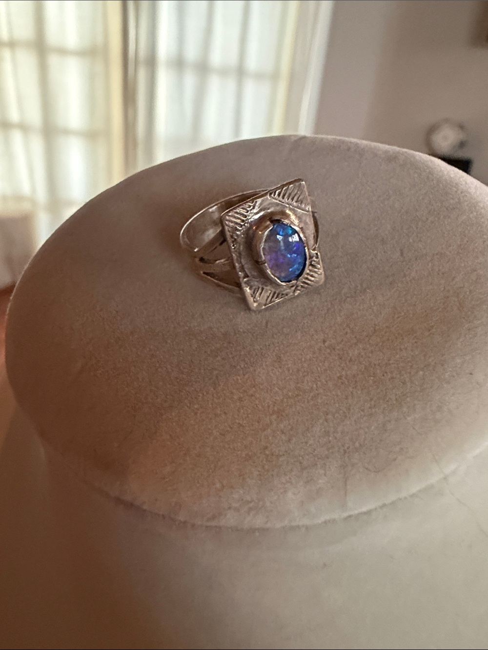 Sterling Silver Blue Opal or labradorite Cabochon Statement Ring